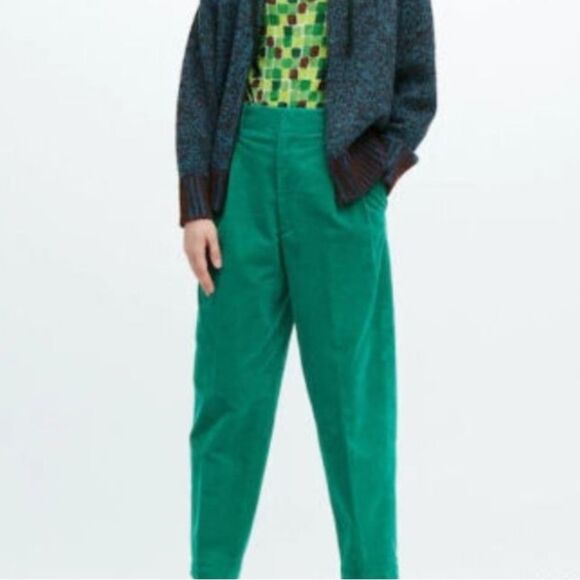 Uniqlo x Marni Corduroy Wide Fit Pleated Pants Green Size XXS - Picture 1 of 4